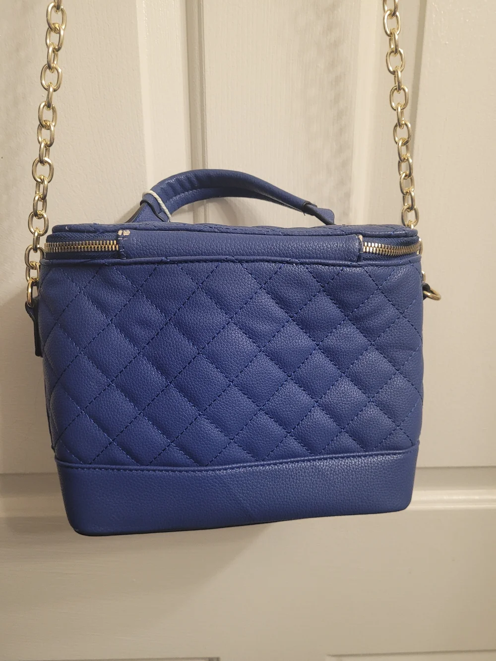 Quilted Blue Chain-Handle Crossbody Bag